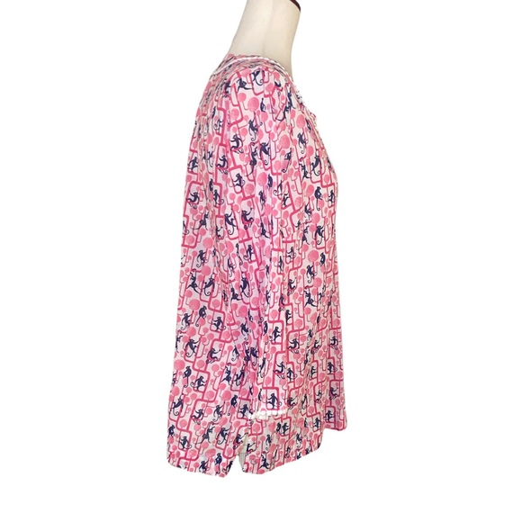 Talbots Monkey Print Pink and Navy Blue Tunic Top - M - Picture 6 of 15